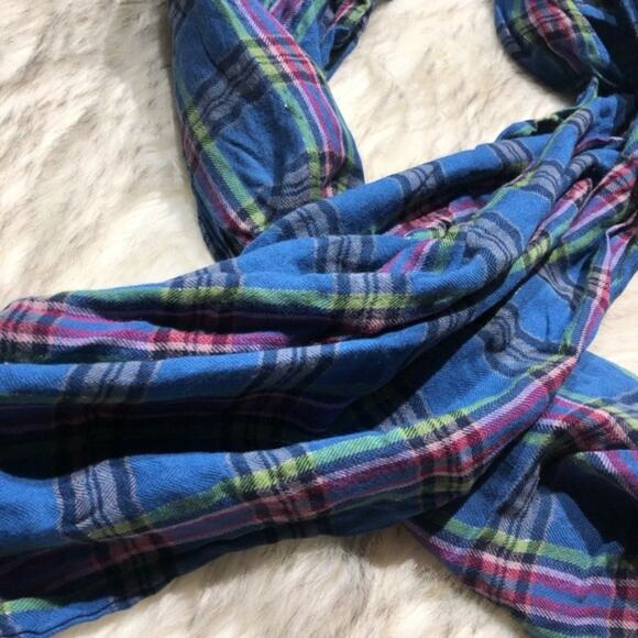 Maurices Blue Checkered Plaid Fringe Western Scarf - Picture 5 of 7